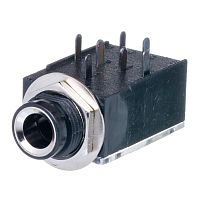 Разъём 6.35мм гнездо Jack 1/4" на приборный блок, стерео, прямой угол AUB-21